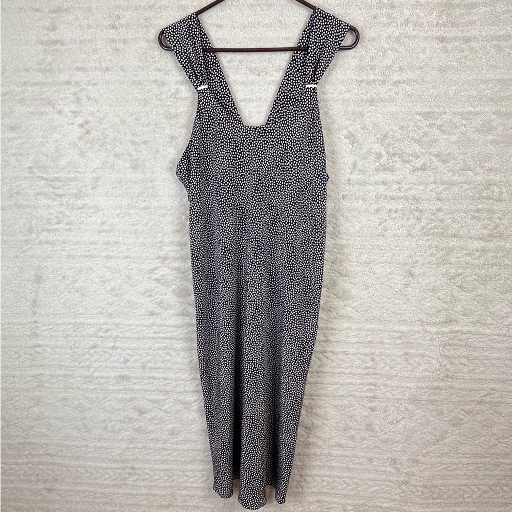 ME 2 Boho Silky Polka Dot Midi Slip Dress Round Neck Size S Back Cutouts Sleek